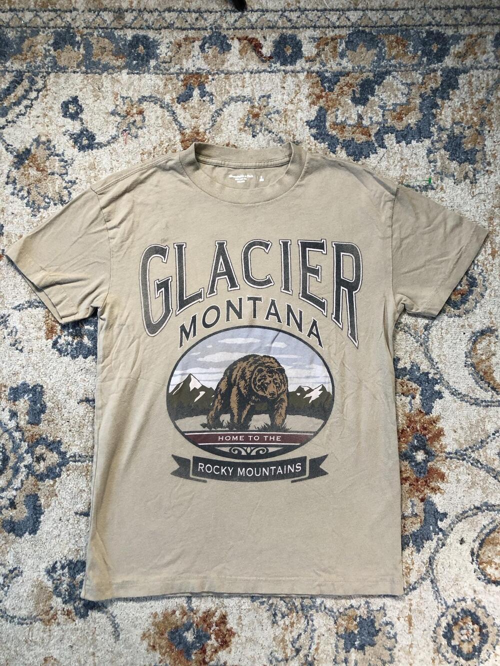 Abercrombie & Fitch Glacier Montana Shirt Mens Small Beige Bear Graphic Tee